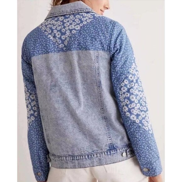 Anthropologie Avec Les Filles Patchwork Selvedge Denim Jacket Floral Chore Jean - Picture 5 of 15